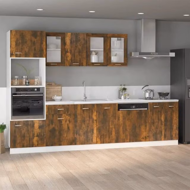 Berkfield Home Smoked Oak Microwave Cabinet in Brown, W/D/H: 60 x 57 x 207 cm