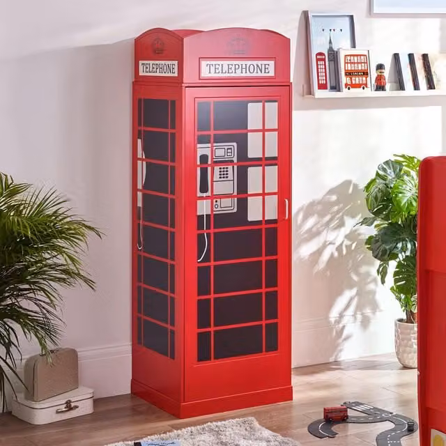 Julian Bowen Telephone Box Wardrobe in Red with Retro Hinged Doors