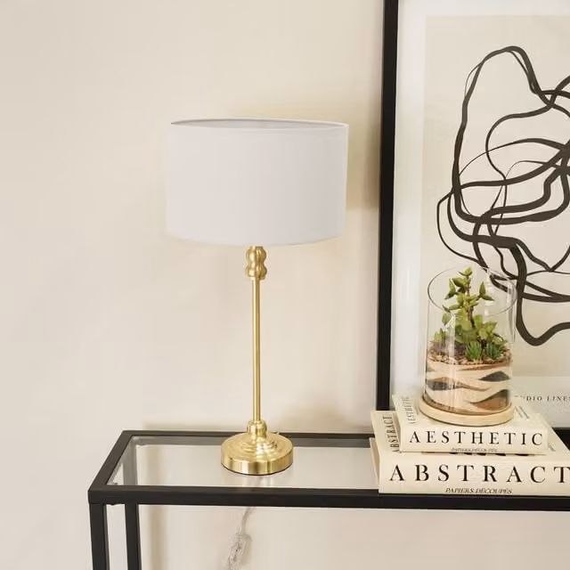 ValueLights Maggie Gold Modern Table Lamp with Grey Fabric Cylinder Shade