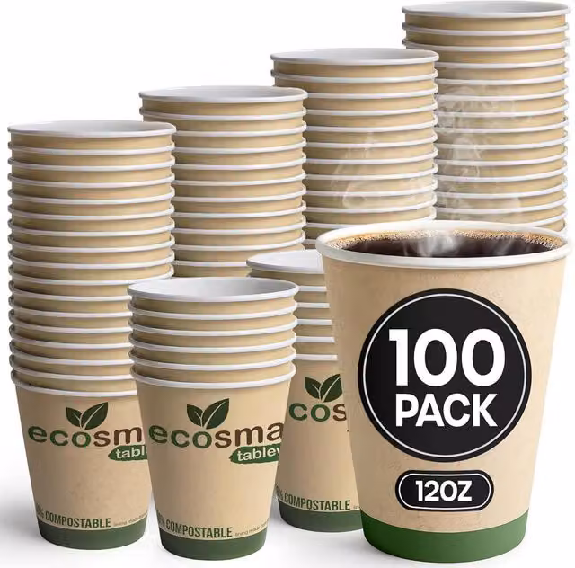 Volila White Paper Coffee Cups, 12oz, 100 Pieces