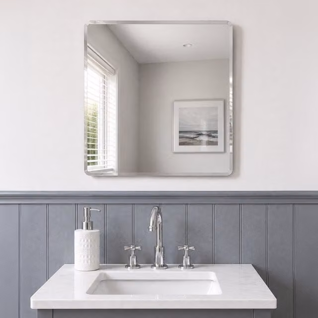 Showerdrape Trafalgar Square Frameless Bevelled Edge Bathroom Mirror in Silver, W: 45 cm x H: 45 cm