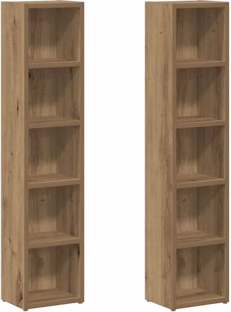 Berkfield Home Artisan Oak CD Cabinets, 2 Piece Set, Brown, W/D/H: 21 x 16 x 93.5 cm