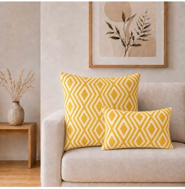 KDMD Mustard Diamonds Jumbo Cotton Cushion Cover in Yellow, W/D/H: 60 x 60 x 60 cm