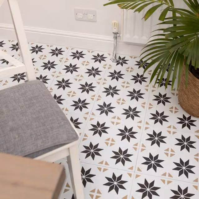 d-c-fix Self-Adhesive Vinyl Floor Tiles, Art Deco Tile Look, White, 1sqm (10 Pack)