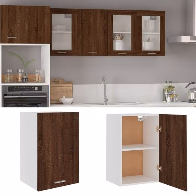 Berkfield Home Modern Wall Mounted Hanging Kitchen Cabinet in Brown Oak, W/D/H: 39.5 x 31.0 x 60.0 cm