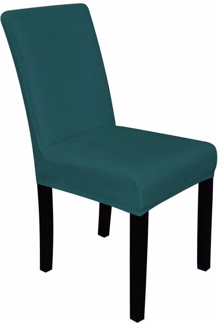 Neel Blue Velvet High-Back Dining Chair Covers in Turquoise Stretchable Spandex