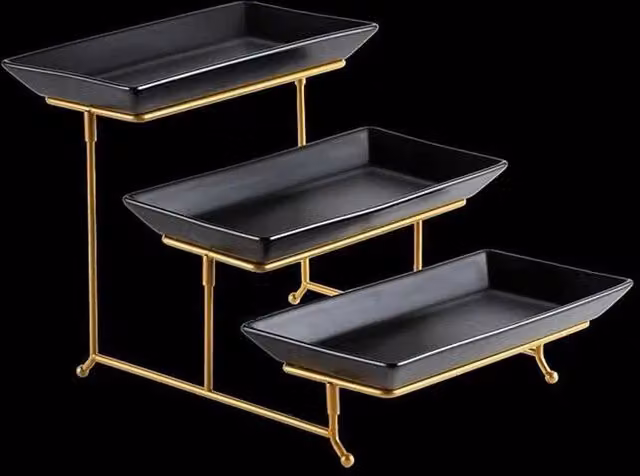 VOGREX 3 Tier Ceramic Cake and Dessert Serving Platter Set in Multicolour and Black