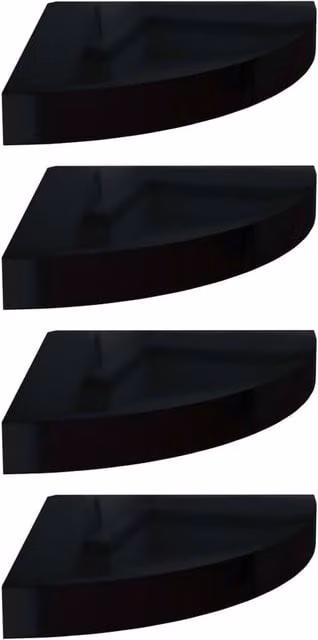 Berkfield Home Floating Corner Shelves, 4 Piece Set, High Gloss Black MDF, W/D/H: 25 x 25 x 3.8 cm
