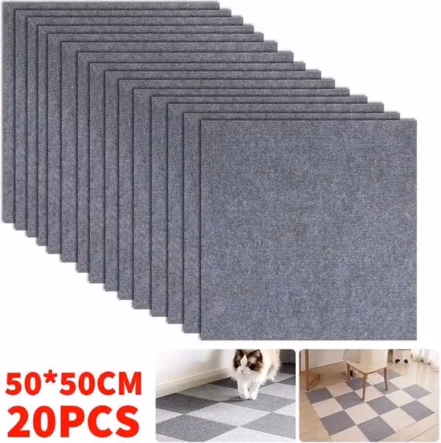 Kelvenix 20 Pack DIY Self Adhesive Carpet Tiles in Grey, W/D/H: 50 x 50 x 0.5 cm