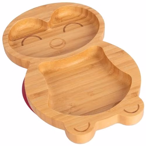 Tiny Dining Penguin Divided Bamboo Baby Suction Plate in Red