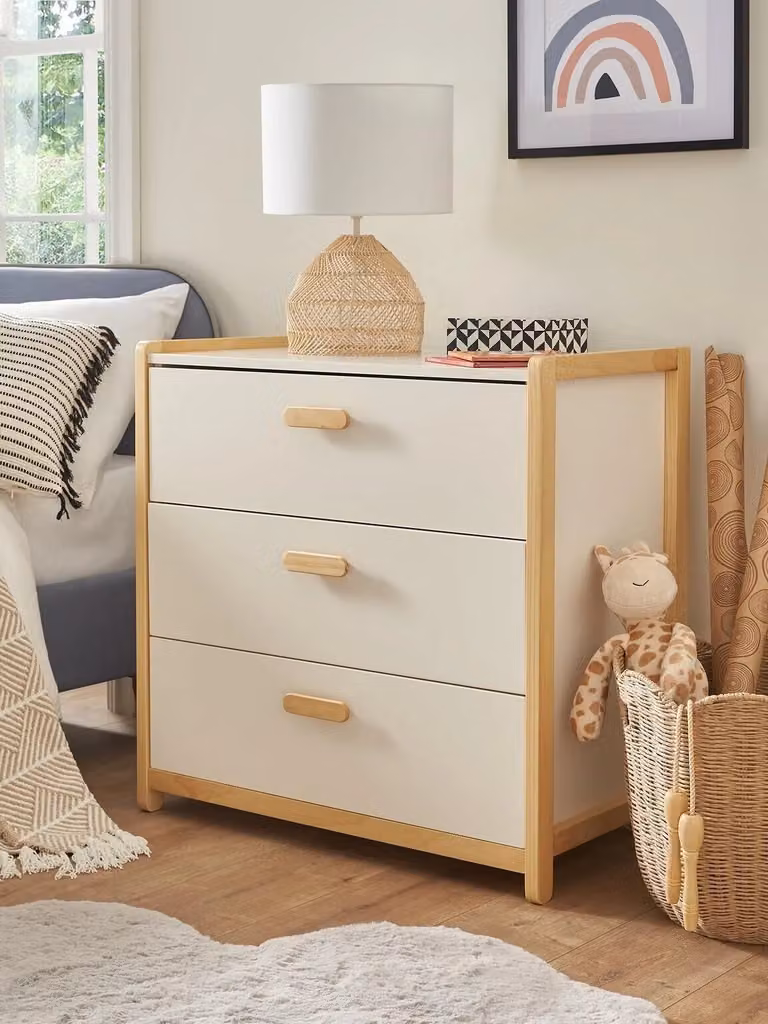 Pixie White and Pine Solid Wood 3 Drawer Chest for Childrens Bedrooms