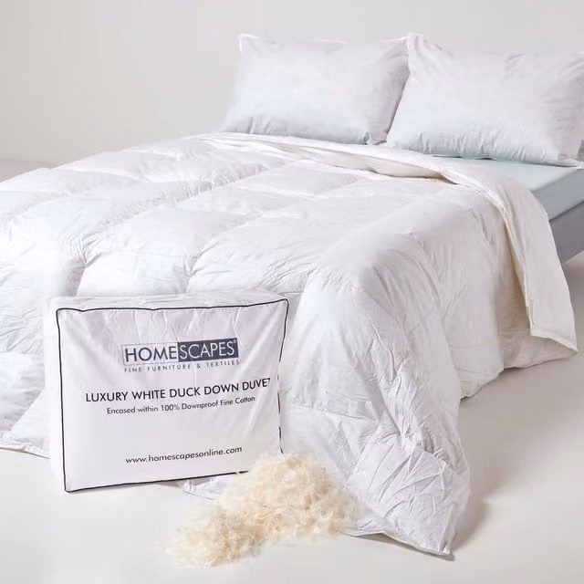 Homescapes All Season Duck Down Duvet, White, Super King Size, 4.5 and 10.5 Tog