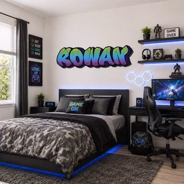 60 SECOND MAKEOVER Personalised Graffiti Name Wall Sticker in Purple, Green and Blue, Width: 60 cm