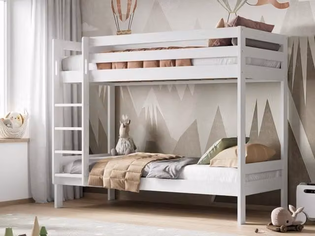 Noomi Nora Solid Wood Bunk Bed in White, W/D/H: 90 x 200 cm