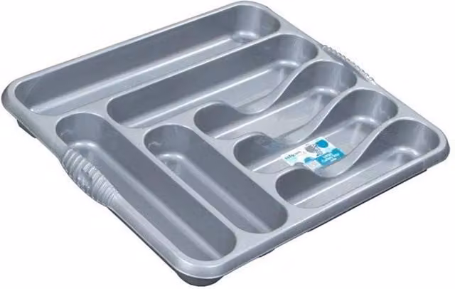 Casa Large Silver Plastic Cutlery Tray with Compartments