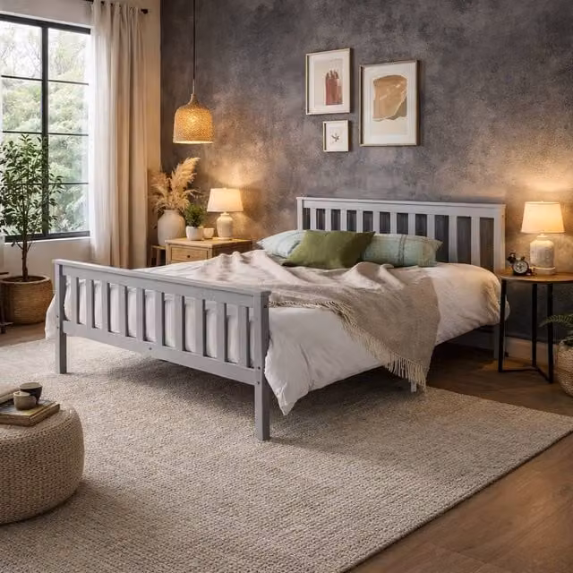 Aspire Langley Solid Wood Slatted Bed Frame in Grey or White, W/D/H: 120 x 200 cm