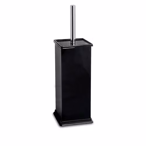 Harbour Housewares Black Square Toilet Brush and Holder Set with Stainless Steel and Plastic Covered Design