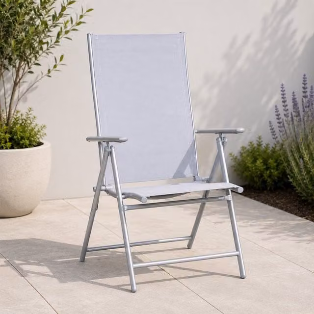 Samuel Alexander Outdoor Garden Patio Multi Position Reclining Folding Chair in Grey