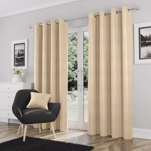 Enhanced Living Pair of Goodwood Thermal Room Darkening Eyelet Curtains, Beige, W: 137 cm, H: 168 cm