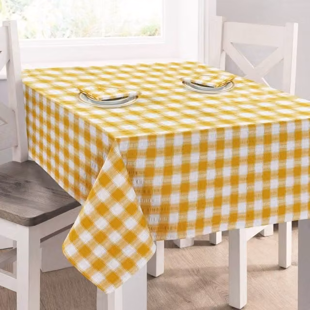 Kitchen Trends Yellow Seersucker Gingham Check 100% Cotton Tablecloth, Width: 70 cm
