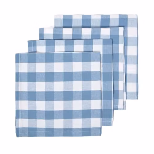Homescapes Set of 4 Blue and White Checked Cotton Gingham Napkins, 45 x 45 cm