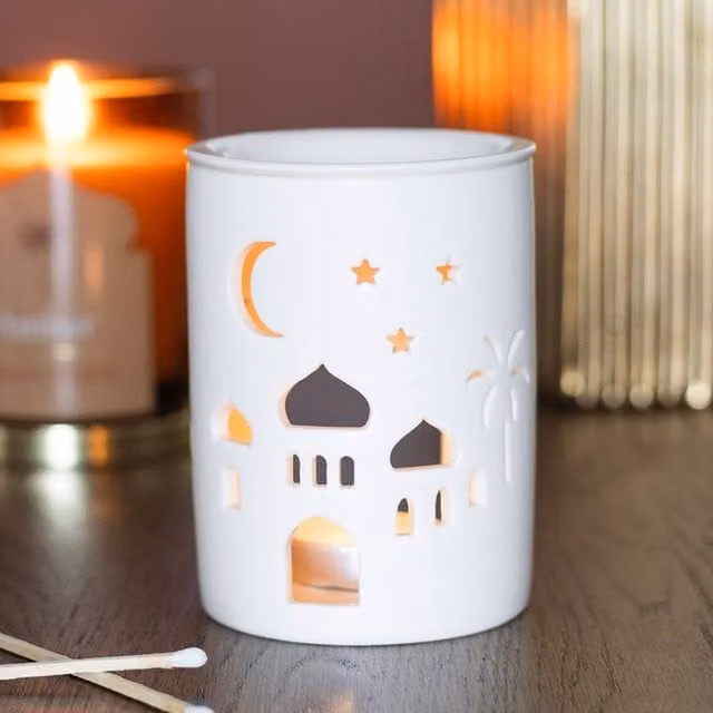 Uniqueful White Cut Out Mosque Multi Purpose Tealight Burner, Diameter: 15 cm