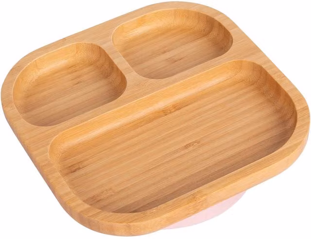 Tiny Dining Bamboo Segmented Non-Slip Baby Weaning Divided Suction Plate in Light Pink