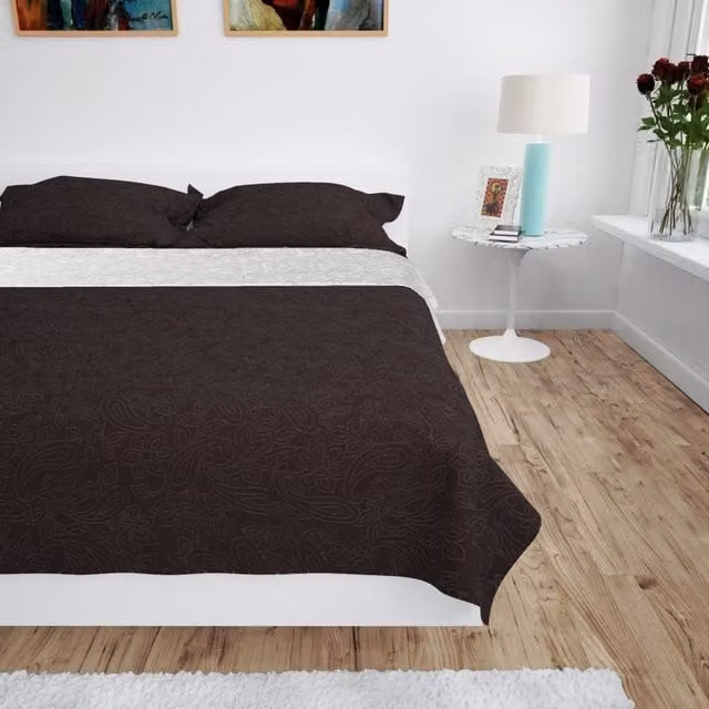 Berkfield Home Reversible Quilted Microfibre Bedspread in Brown and Beige, W: 220 cm, D: 240 cm