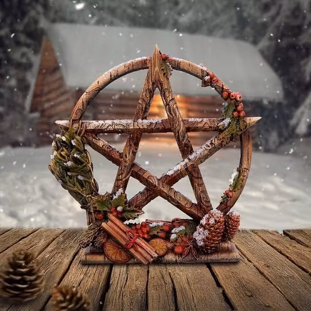 Nemesis Now Brown Winter Pentagram Star Tabletop Ornament, Height: 16.5 cm