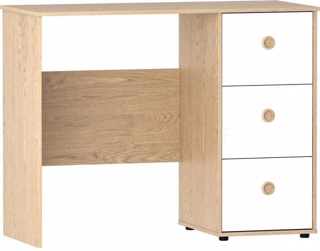 Kelvenix Modern Computer Desk in White and Oak with Single Pedestal and 3 Drawers