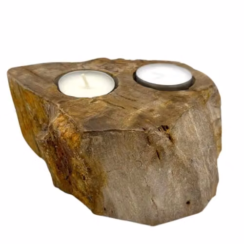 Emmy Jane Double Petrified Wood Tealight Holder in Brown