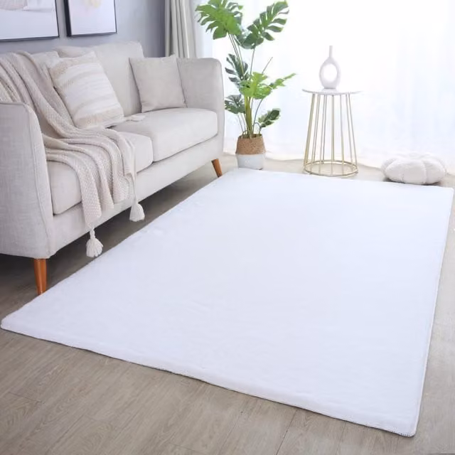Plushtale Washable Plain Poly Cotton Area Rug in White, W: 280 cm, D: 200 cm
