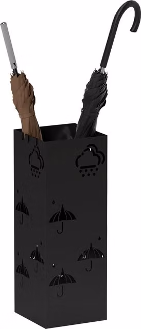 HOMCOM Black Metal Umbrella Stand with Removable Drip Tray and 4 Hooks, W/D/H: 15.5 x 15.5 x 41 cm