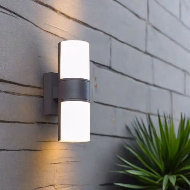 CGC FAITH Grey Cylindrical LED Wall Light with Motion Sensor, Aluminium, Height: 24.3 cm