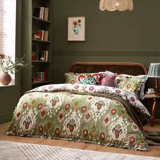 Make it a Home Dawson Ikat Reversible Cotton Duvet Cover Set, Green, 180 x 200 cm