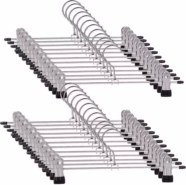 FLAVORA 40 Pack Non-Slip Metal Pants Hangers with Clips in Silver, W/D/H: 100 x 15 x 1 cm