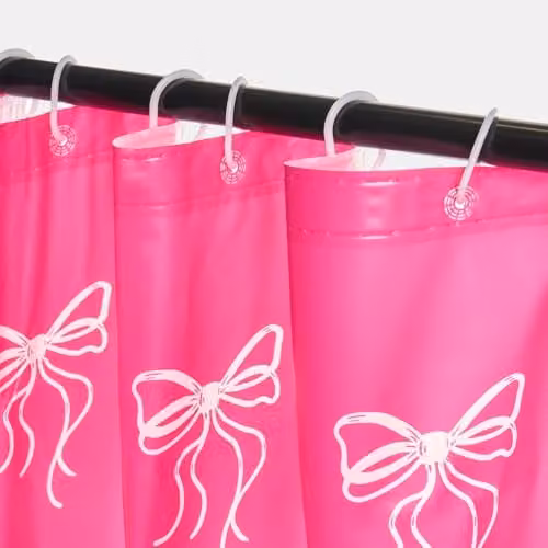 OHS Pink Bow Print Polyester Shower Curtain, Mould Resistant and Waterproof with Weighted Hem, W/H: 180 x 180 cm