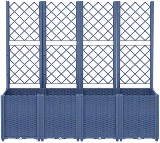 Berkfield Home Garden Planter with Trellis in Blue Grey, W/D/H: 160 x 40 x 140 cm