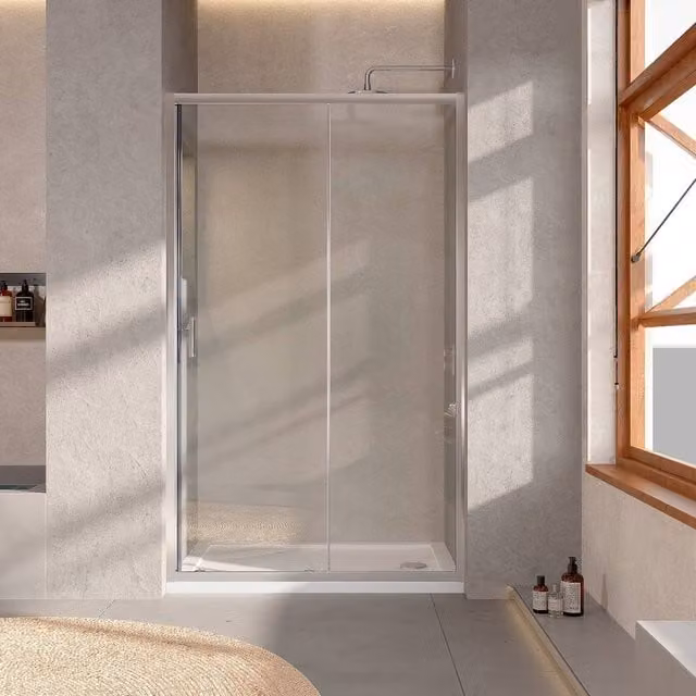 Bathroom Kingdom Shire 6mm Sliding Rectangular Glass Shower Door, Silver, W: 140 cm, H: 190 cm