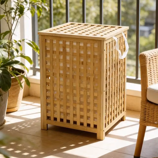 Gr8 Home 120L Bamboo Laundry Hamper with Lid and Removable Liner, Brown or Beige, W/D/H: 45 x 45 x 62 cm