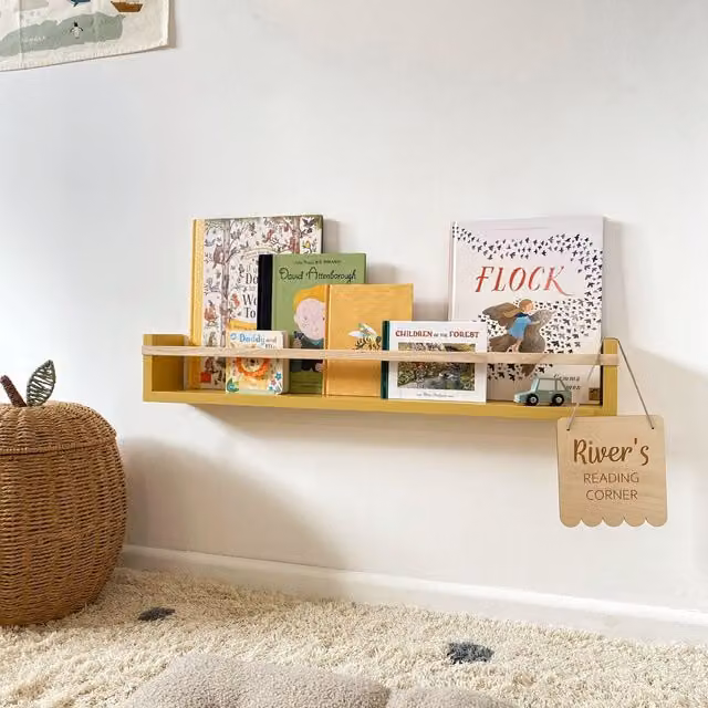 Autumns Corner Colour Pop Small Corner Bookshelf in Light Pink, Wall Mounted Wood Design