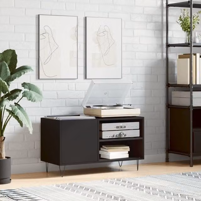 Berkfield Home Record Cabinet in Black, W/D/H: 85 x 38 x 48 cm