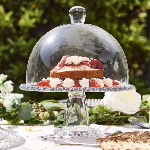 Dibor Bella Perle Glass Beaded Cake Stand with Dome in Clear