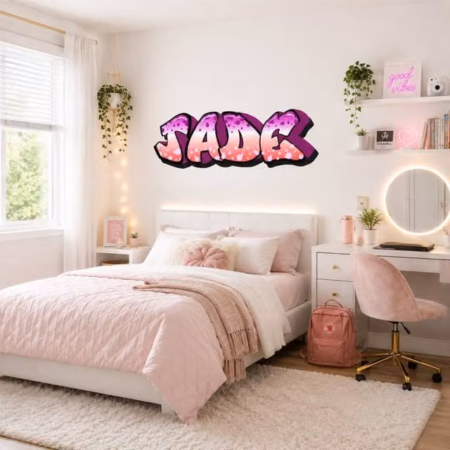 60 SECOND MAKEOVER Personalised Graffiti Name Wall Sticker Decal in Pink and Purple, Width: 100 cm