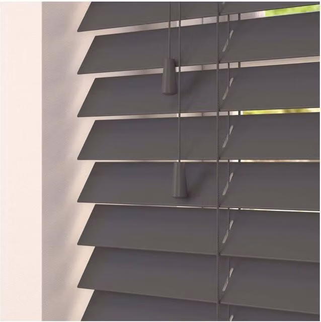 NewEdgeBlinds Smooth Finish Faux Wood Venetian Blinds with Cord, Grey, W: 240 cm, H: 120 cm