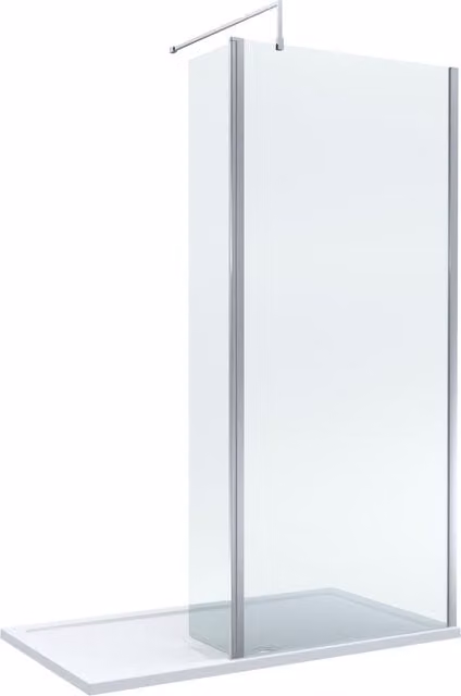 Balterley 8mm Glass Walk-In Wetroom Screen and Return with Tray, Silver and Chrome, W: 140 cm, D: 80 cm