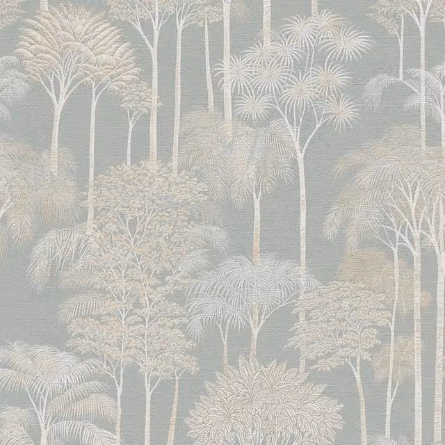 A.S. Création Cuba II Blue Botanical Palm Tree Non-Woven Vinyl Wallpaper
