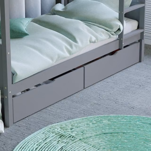 Junior Vida Libra Set of 2 Solid Wood Underbed Storage Drawers in Grey, H 20 x W 91 x D 60 cm
