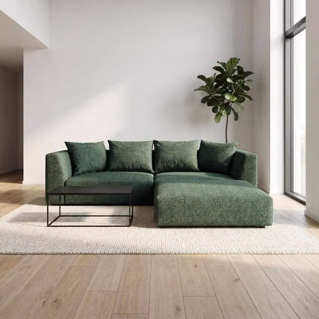 Abakus Direct Tokyo Reversible L-Shape Corner Sofa in Green Brushed Tweed Fabric