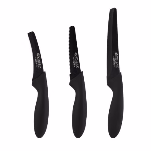Viners Assure 3 Piece Stainless Steel Prep Knife Set with Paring and Utility Knives in Black
